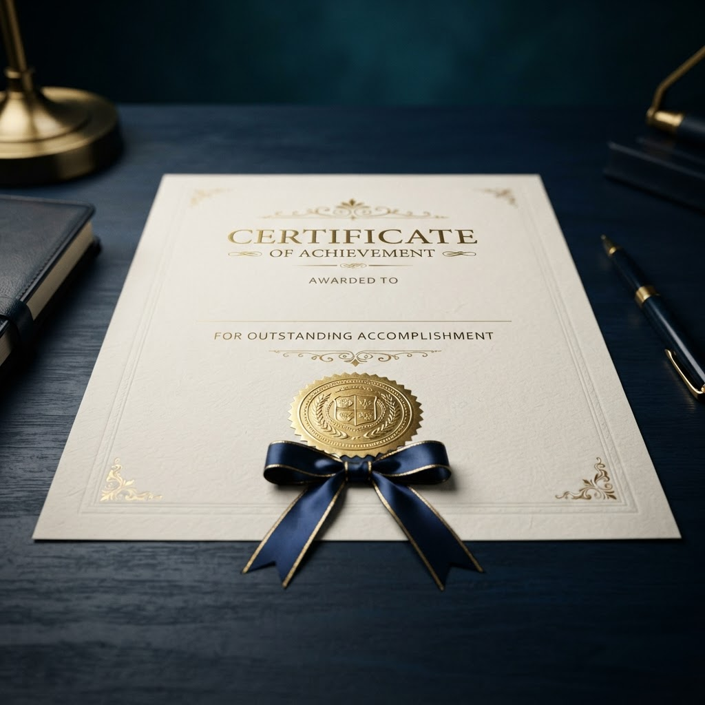 A printed certificate with a raised gold embossed seal
